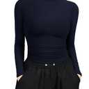 Laughido Women's Mock Neck Long Sleeve Slim Fit T-Shirt Casual Basic Crop Tops 2025 Fall Clothes (Dark Blue, Medium)