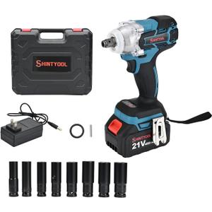 21v Cordless Impact Wrench, 4.0 Ah Battery Small Impact 300 Torque Ft-Lbs (400 N.M),1/2in Impact Wrench With Hog Ring Anvil And 8 Sockets