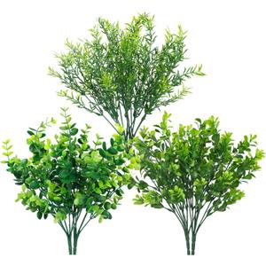 Ouddy Decor 6 Bundles Artificial Greenery Stems Mixed Fake Plastic Plants Eucalyptus Rosemary Faux Magnolia for Outdoor Indoor Garden Home Window Box Decor