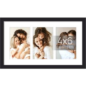 upsimples 8x14 Collage Picture Frame, Display Pictures 3 4x6 with Mat or 8x14 Without Mat, Wall Hanging 3 4x6 Picture Frame Collage Wall Decor, Black, 1 Pack