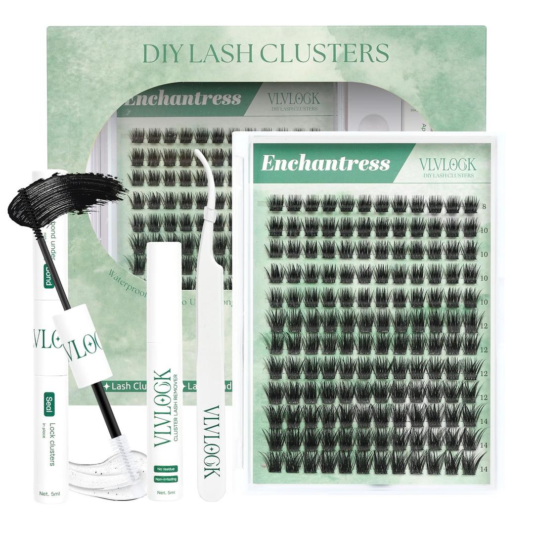Enchantress Lash Clusters Kit Short Lashes Clusters 8-14MM DIY Lash Extensions Kit Waterproof Long-Lasting with Ultra-Thin Band Glue Remover Tweezer for Beginners(Enchantress Short Kit 8-14mm)