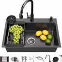 Drop In Kitchen Sink with Faucet Combo18 Gauge Stainless Steel Single Bowl Kitchen Sink Large Deep Round Corner Handmade Topmount Overmount Basin Kitchen Sinks (22"x18")