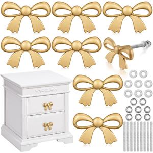 MorningRo 8 Pcs Gold Bow Drawer Knobs Matel Bow Knobs for Dresser Vintage Dresser Handles Pulls Decorative Drawer Handles for Home Bedroom Kitchen Cabinets Hardware Cupboard (1.6 x 1 Inch)