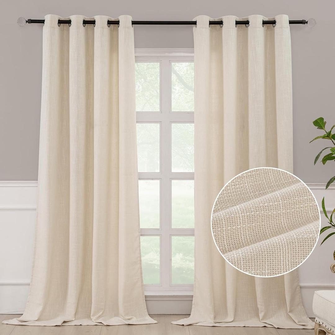 Natural Linen Window Curtain Panels with Grommets 52 inches Width 84 inches Length Set of 2, Beige, DIY Home Decor Drapes for Multiple Rooms
