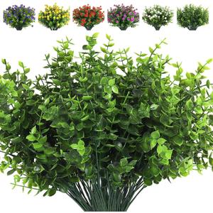 RECUTMS 8 Bundles Artificial Eucalyptus Artificial Grasses Fake Greenery Boxwood Stems Fake Plants and Greenery Springs for Farmhouse,Home,Garden,Office,Patio,Wedding and Indoor Outdoor(Eucalyptus)