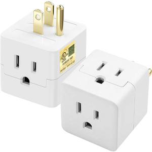 Outlet Splitter 3 Prong,3 Outlet Wall Adapter,Cube Tap Plug Extender,3 Way Wall Outlet Adapter,Multiple Plug Expander,UL Listed,White,2 Pack
