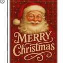 2 x Merry Christmas Garden Flag 12x18 Inch Santa Red Plaid Burlap Double-Sided Seasonal Outdoor Holiday Banner Winter Flag for Yard Lawn Decoration