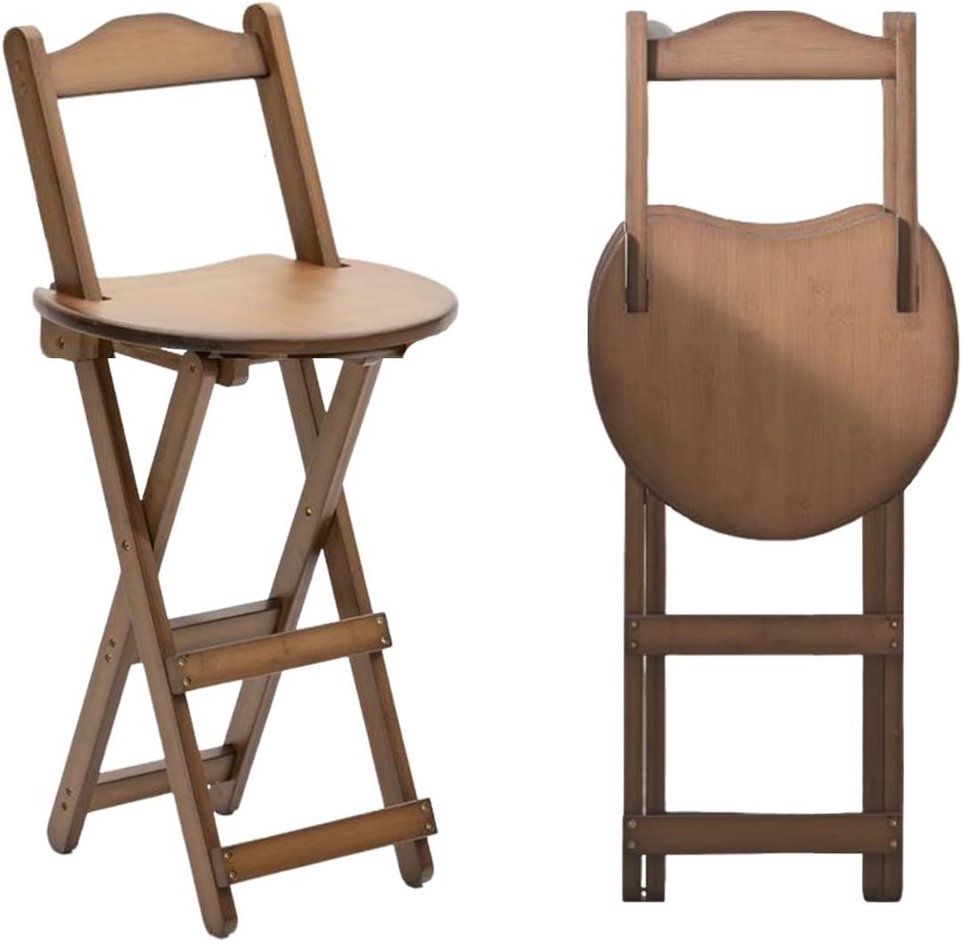 Folding Bar Stool for Kitchen, Portable Wooden bar Stool, Foldable Bamboo Bar Stools Set of 1 for Home Kitchen Breakfast Counter (Brown) (Walnut Small), One Size