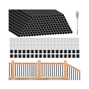 Yaocom 121 Pack 36 Inch Aluminum Deck Balusters 3/4" Diameter Black Metal Railing, Hollow Round Stair Spindles with Connectors and Screws for Railing Fencing Porch Staircase Wood Composite Deck