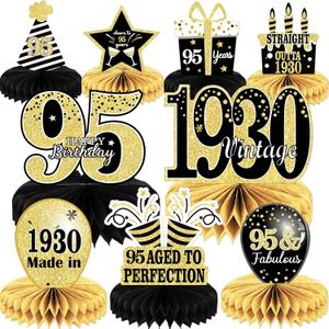 9PCS 95th Birthday decorations 95th birthday Centerpieces for Table Decorations 2025 Vintage 1930 Honeycomb Table Topper Back in 1930 95th Birthday Decoration for Men and Woman 95 Years Birthday Party