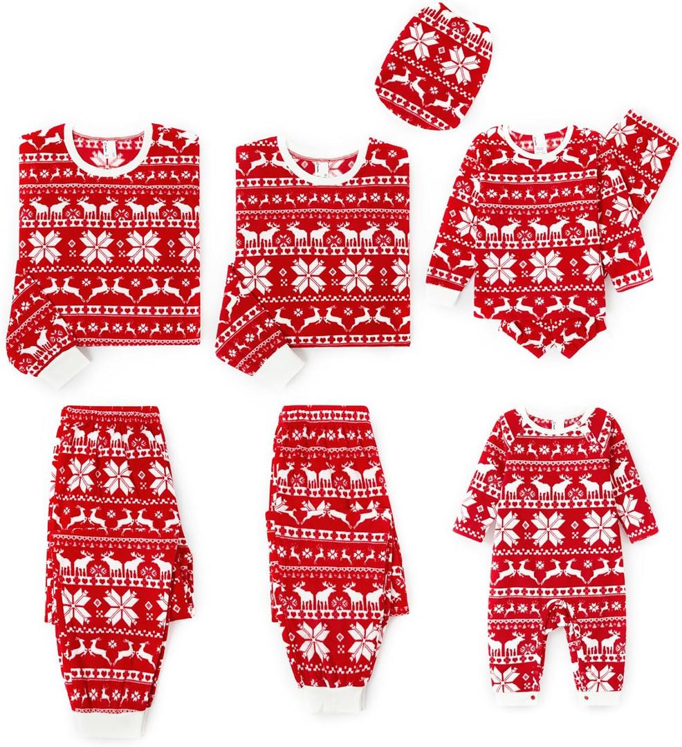 PATPAT Christmas Family Matching Long-sleeve Allover Deer Snowflake Print Red Thickened Polar Light Pajamas 2 Piece Sets,
6-7 Years