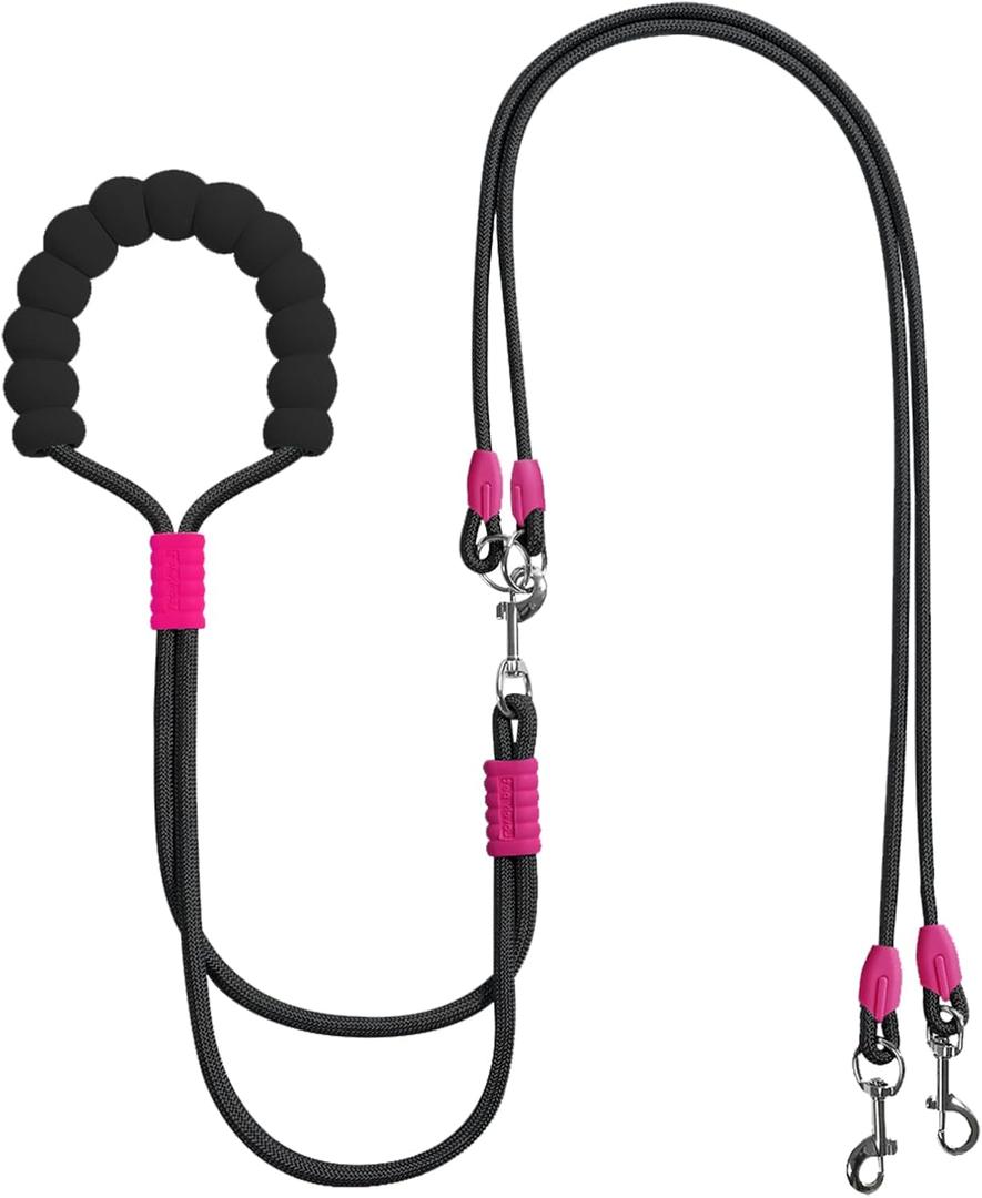 Double Dog Leash for Two Dogs,Dual Hands Free Dog Leashes,360 Swivel No Tangle Walking Leash,Soft Padded Handle,Adjustable Crossbody Waist Rope for Small Medium Large Dogs,Black