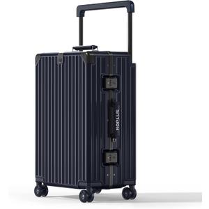 Aluminium Frame Checked-Luggage with Smooth Jelly Wheels, Hardside Zipperless Rolling Suitcase with TSA Lock (Blue, 24-Inch)