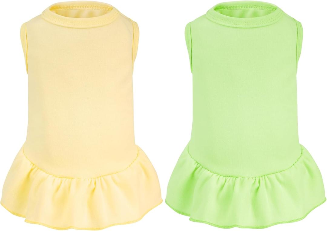 2 Pcs Dog Dresses Cat Skirt Solid Color Dog Clothes Summer Sleeveless Puppy Girl Clothes for Small Pet Dogs Cats (Yellow,Green, Large)