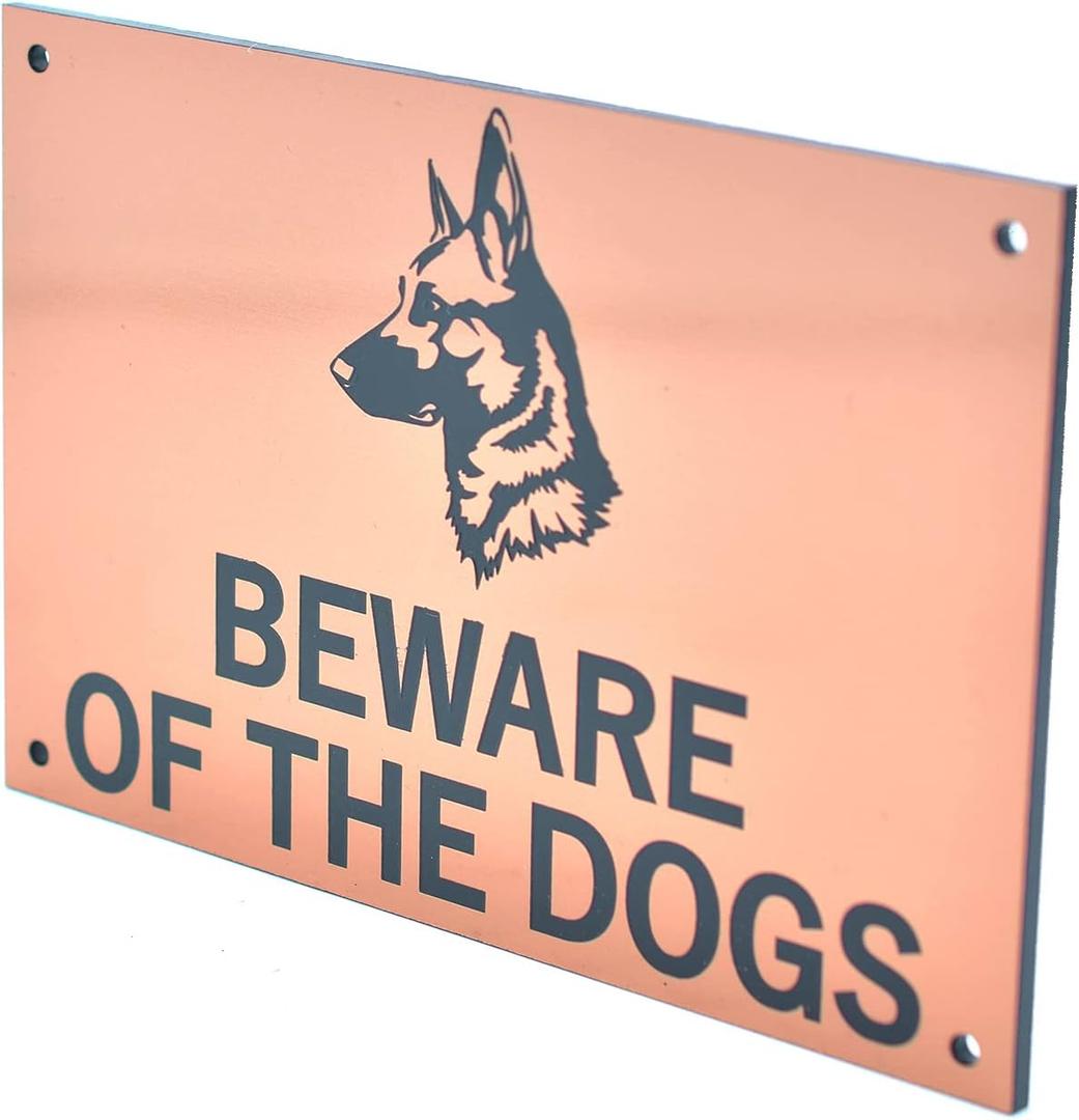 Beware of the Dogs Sign (German Shepherd) - Easy to See Warning, Indoor/Outdoor Notice, Deterrent Sign (Gold/Silver/Copper) (Copper)