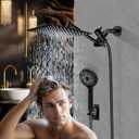 Shower Head,10Rain Shower Head with Handheld Spray Combo with 11'' Angle Adjustable Extension Arm/Flow Regulator/Shower System,High Pressure Rainfall Shower Head Clean Bathroom,Matt Black