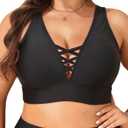 Plus Size Bikini Top Only - Women Swim Bra Lace Up Swimsuit Top V Neck Bathing Suit Tops for Large Bust Swimwear 2025 (Black)