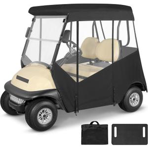 Golf Cart Enclosure 2 Passenger for Club Car Precedent 2 Seater Open Front Windshield 3-Sided Clear Windows Waterproof Transparent Driving Rain Covers Roll-up Door Black (with Seat Blanket)