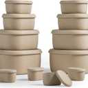 ISSEVE 12Pcs/Set Nesting Silicone Food Storage Containers with Lids, BPA Free Reusable Meal Prep Silicone Containers Airtight, Freezer Dishwasher Safe (33.8oz, 20oz, 10oz, 6.7oz, 1.3oz) (Beige)