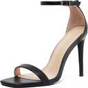 Stylish 4 IN Square Open Toe Ankle Strap Stiletto Heels for Women Plain Trendy Strappy Heeled Sandals (8, Black)