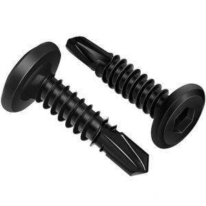 #12 x 5/8" Hex Socket Self Tapping Screws, Stainless Steel 410 Sheet Metal Flat Head Drilling Screw, Black Oxide, Quantity 50