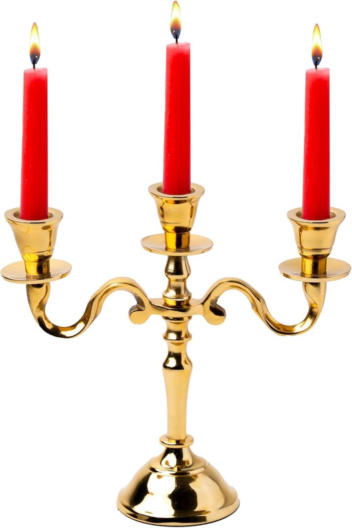 Rely+ 3 Arm Baby Candelabra Gold Glossy 8 Inch Taper Candle Holders Gothic Decorations Candlesticks Holder Home Decor Wedding Parties Centerpiece for Dining Table