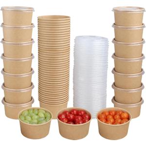 14 oz Disposable Kraft paper bowls with lids, Food containers Soup Bowls Party Supplies Treat Bowls, 50 Pack