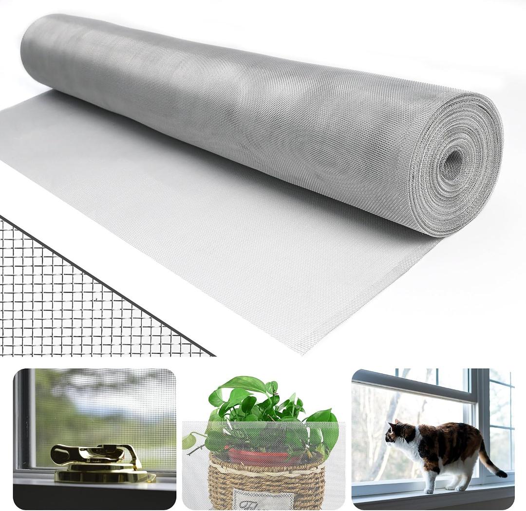 Aluminum Window Screen Mesh Roll, 59in x 50ft, Silver, 18x16 Mesh