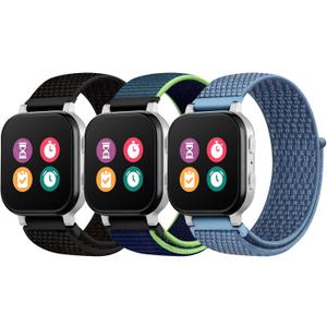 3 Pack Kids Nylon Bands Compatible with Gizmo Watch 3 2 1/Gabb Watch 3e 3 2 1/Sync UP Watch/Cosmo Jr Track Watch, 20mm Hook & Loop Soft Breathable Velcro Watch Band for Boys & Girls (Regular Size, Black/Blue/Deep Blue)