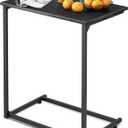 WLIVE Black C-Shaped End Table, Small Side Tables for Sofa, Wide Couch Table That Slide Under, Laptop Snack Table for Living Room, Bedroom, Home Office, Black