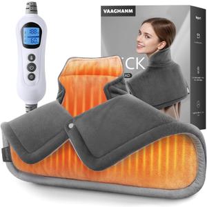 VAAGHANM Heating Pad: Electric Heat Pad for Neck & Shoulders & Back - Weighted Instant Heating Pads-6 Heat Options & 6 Auto Timer Mode- Gifts for Mom Women-Grey