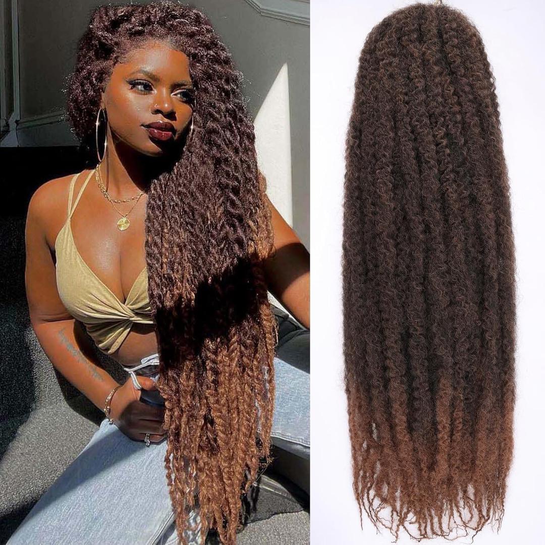 30 Inch Marley Twist Braiding Hair Ombre Brown Marley Hair Crochet Braids 8 Packs Pre-Separated Springy Afro Kinky Twist Hair for Black Women Long Braiding Hair for Crochet Locs Braids T30#