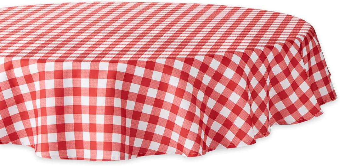 DII Red Check Outdoor Tabletop Collection, Stain Resistant & Waterproof, 60" Round Tablecloth, Check
