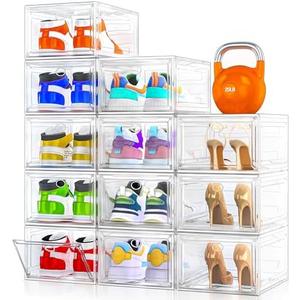 26 Pack Clear Shoe Storage Organizer with Magnetic Door,Stackable Plastic Shoe Boxes for Sneakers,Boots,and Heels,Space-Saving Foldable Shoe Rack for Closet,Durable Shoe Cabinet Organizer,White