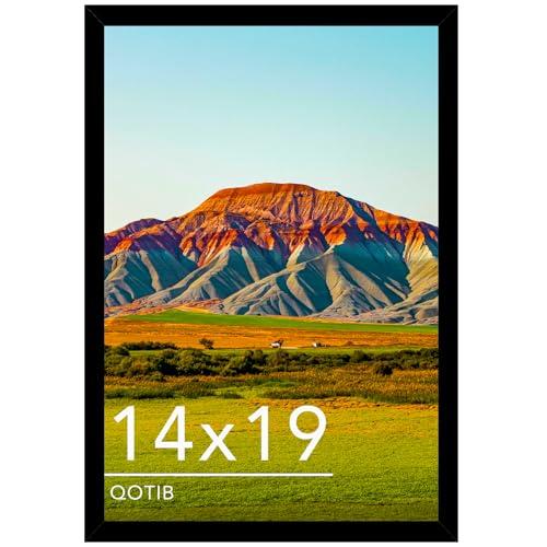 QOTIB 14x19 Picture Frame Black for Wall Mounting, Horizontal and Vertical Formats for Wall Hanging, Wood 14x19 Frame, Black, 2 Pack