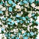 8pcs 65.6Ft Flower Garland,PARTY JOY Fake Rose Vine Artificial Flowers Hanging Rose Ivy Garland for Room Wall Decor Hanging Baskets Wedding Arch Garden Background Decor (Blue-8PCS)