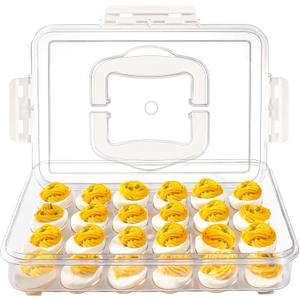 MesRosa Deviled Egg Containers with Lid and Handle, Durable Clear Plastic Deviled Egg Carrier Storage 24 Eggs, Stackable Egg Holder for Fridge, Portable Tray Platter for Party & Picnics-1 Pack White