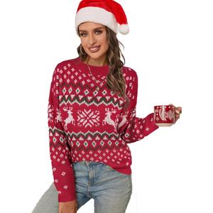 SunnyMelody Womens Christmas Funny Ugly Sweater Winter 2025 Vacation Outfits Oversized Crew Neck Xmas Pullover Tops (Red, S)
