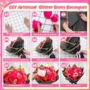 36 PCS Hot Pink Glitter Roses Bouquet Kit, Sparkling Flower Arrangement with Stems, Butterflies, Crown, Wrapping Paper, Card, Ribbon for Wedding, Holiday, Mothers Day, Birthday, DIY Crafts