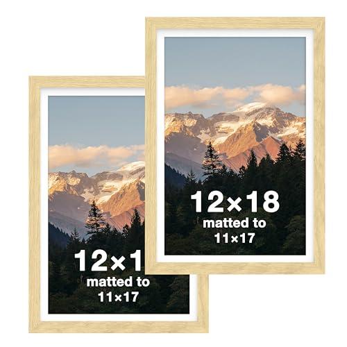 FrameWorks 2-Pack, 12x18 Matted to 11x17 Picture Frame, Natural Oak – Classic Wooden Photo Frame with Tempered Glass, Modern Matte Finish for Prints, Posters, Certificates & Wall Decor – Gallery-Ready