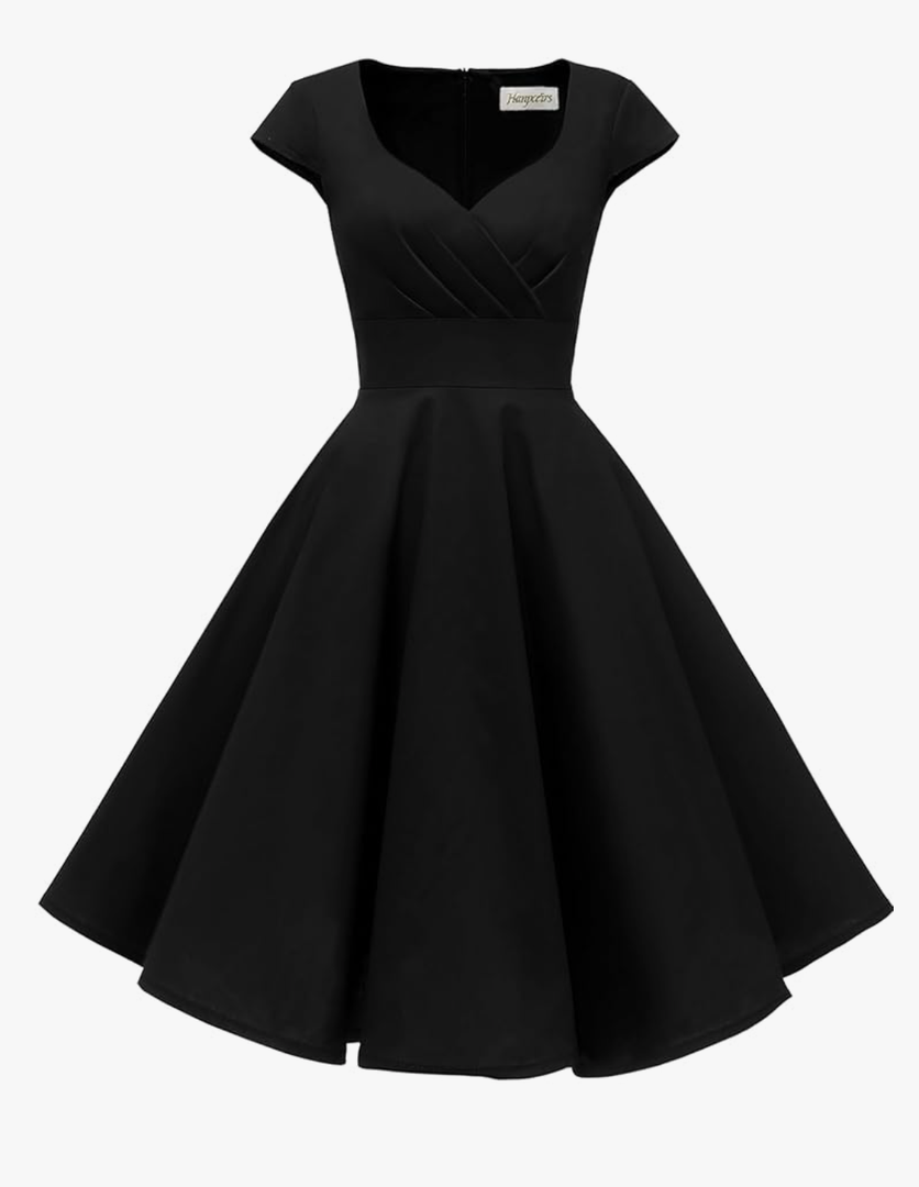 Hanpceirs Women's Cap Sleeve 1950s Retro Vintage Cocktail Swing Dresses with Pocket, S, Black