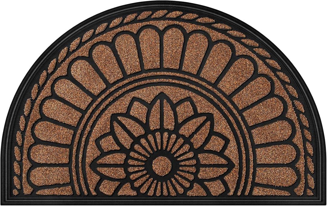 Mibao Half Round Door Mat, Non-Slip Welcome Entrance Way Mat, Durable Rubber Door Mats, Low-Profile Heavy Duty Doormat, Half Circle Mats for Garage, Patio, High Traffic Areas, 23.5" x 35.5", Coffee, 1'11" x 2'11"