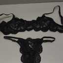 Lilosy Sexy Underwire Push Up Scallop Floral Lace Sheer Lingerie Set for Women Bra and Panty 2 Piece (Black) XS