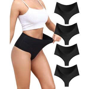 LEVAO High-Waist Thong Shapewear for Women Moderate Tummy Control Seamless Brazilian Panties, No Show, Postpartum Underwear, 4-Pack (XL)
