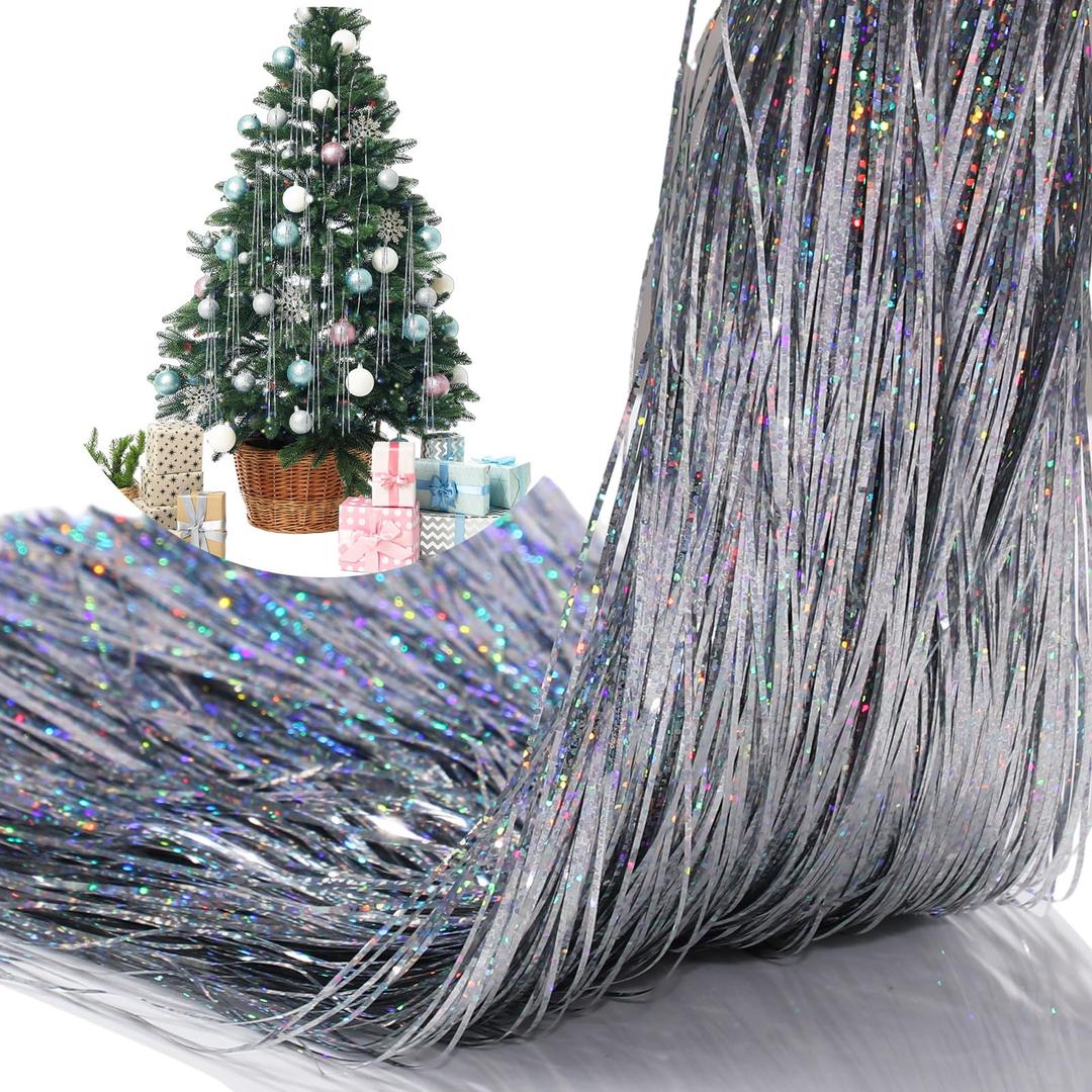 Tuanse 49.2 ft Christmas Tree Decoration Kit Included Aluminum Craft Wire 19.7 and 29.5 ft LED Fairy Lights 12000 Strands Christmas Icicles Tinsel for DIY Decorations