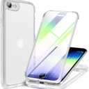 Miracase for iPhone SE Phone Case 3rd/2nd Generation 2022 2020 Full-Body with Built-in Glass Screen Protector, Heavy Duty 360 Protective Shockproof Bumper Cover for iPhone 8/SE, Purple (Matte Clear)