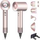 Brushless Powerful Hair Dryer, 1600W 110,000 RPM Fast Drying High Speed Blow Dryer with Negative Ion Technology, Portable Lightweight with Diffuser and Nozzle for Home Salon Travel, Pink