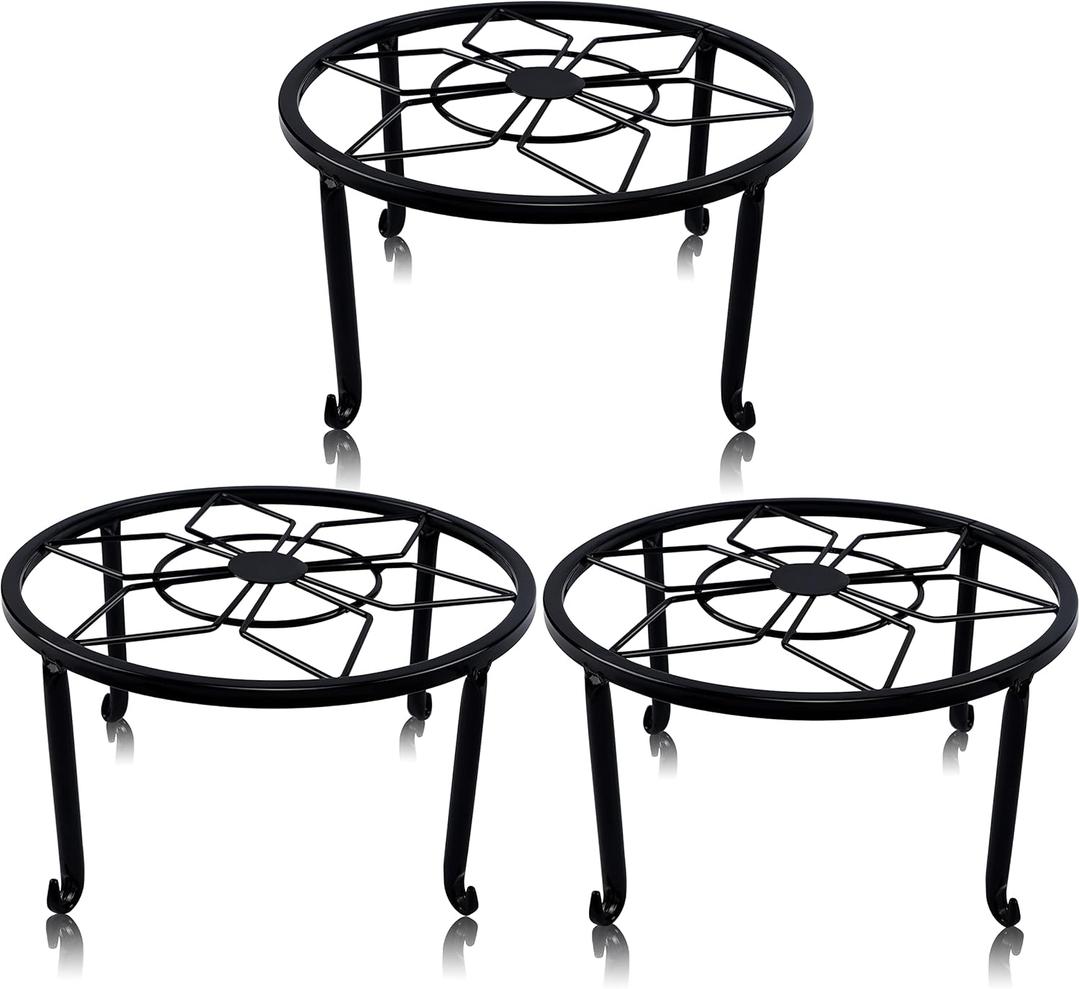 yosager 3 Pack Metal Plant Stands for Flower Pot, Heavy Duty Black Iron Potted Stand Holder, Indoor Outdoor Rustproof Metal Planter Container Round Supports Display Rack for Home & Garden Decor