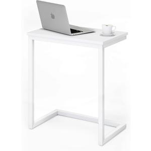 Sofa C Side End Table Wood Accent Couch Coffee Tray Snack Notebook Laptop Holder Over Bed Stand Reading Desk White Color 22x14x27 Inch Space Saving for Living Room Bedroom