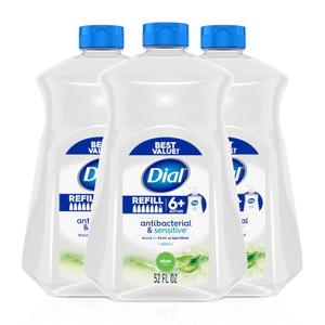 Dial Antibacterial Defense Liquid Hand Soap + Aloe, Aloe Scent, 52 Fl Oz Hand Soap Refill (Pack of 3), Dermatologist-Tested, Gentle Formula